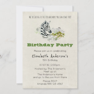 Safari Zebra Zoo Party Anniversaire Invitation