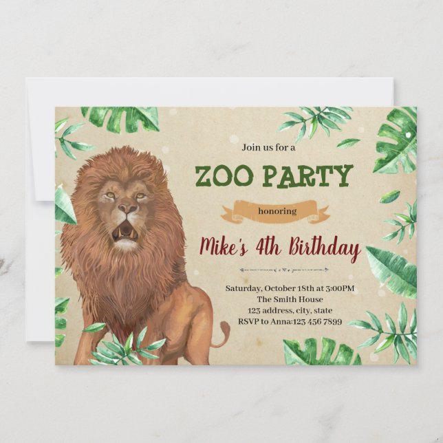 Safari zoo Lion anniversaire Invitation (Devant)