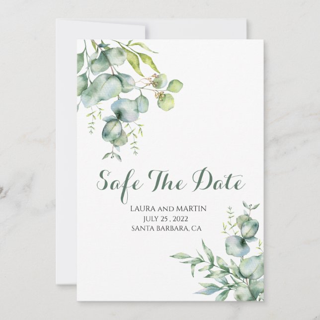 Safe The Date Elegance Eucalyptus Invitation (Devant)