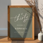SAGE 30th Birthday Party Affiche de bienvenue Post<br><div class="desc">La collection SAGE est fraîche, moderne et parfaite pour la célébration mariage bohème ou neutre du genre. Il dispose d'une police de script moderne étonnante jumelée à une magnifique teinte verte sauge, créant un look à la fois propre et élégant. Cette collection est parfaite pour les couples qui veulent créer...</div>