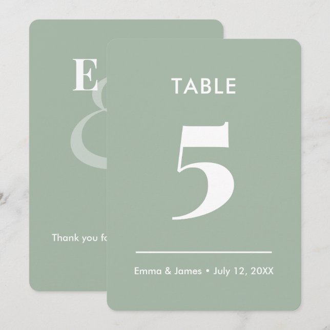 Sage Ampersand Mariage | Numéro de Table (Devant / Derrière)