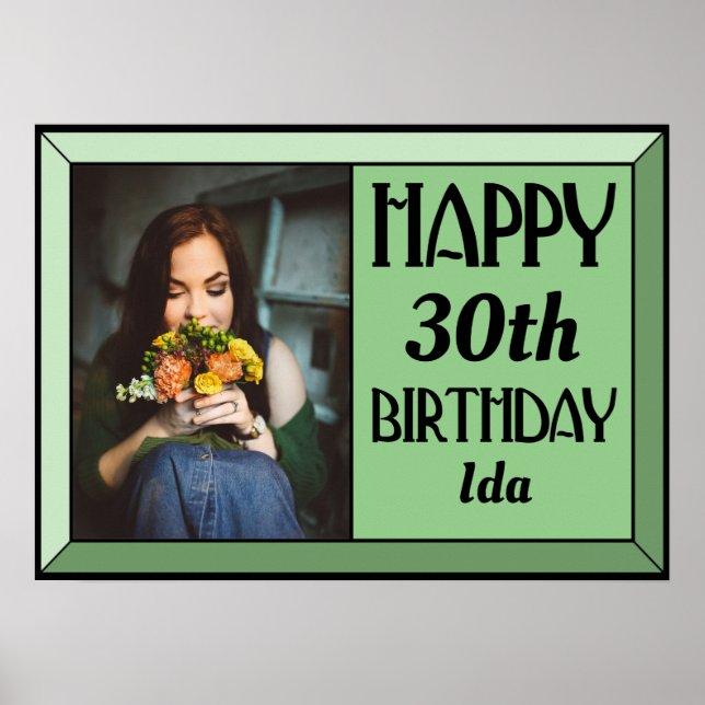 Sage Beveled Art Déco Photo Anniversaire (Devant)