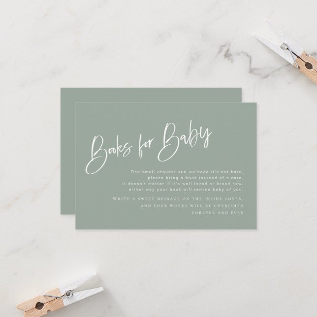 Sage Blue/Green Baby shower Livres pour Baby Card (Devant/Arrière en situation)