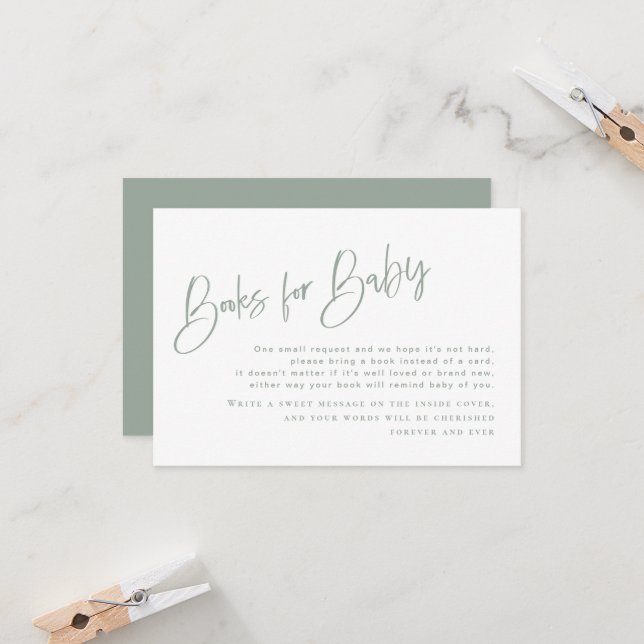 Sage Blue/Green Baby shower Livres pour Baby Card (Devant/Arrière en situation)