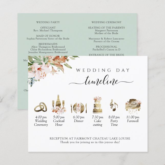 Sage Blush Floral Mariage chronologie et programme (Devant / Derrière)