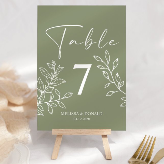 Sage Boho Flowers Simple Mariage Numéro de table (Créateur téléchargé)