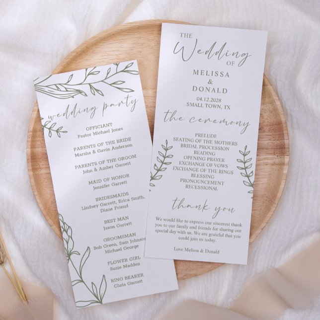 Sage Boho Flowers Simple Wedding Programme (Créateur téléchargé)