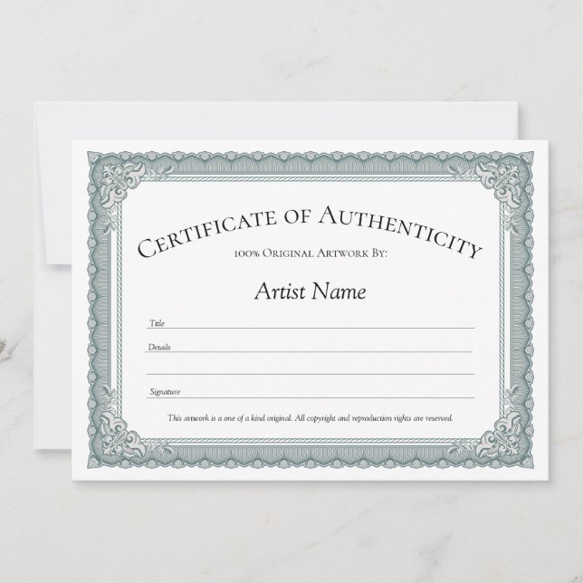 Sage Bordure Certificat d'authenticité Invitation (Devant)