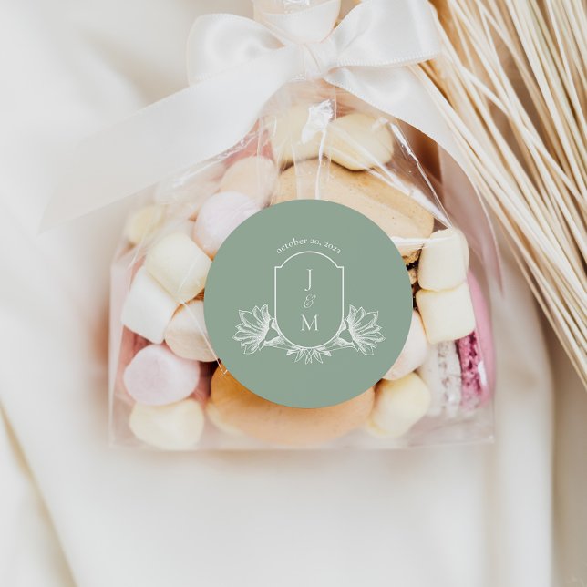 Sage Botanique Monogramme Crest Favoriser Stickers (Créateur téléchargé)