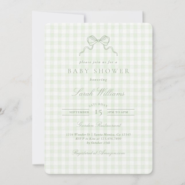 Sage Bow Baby Shower invitation (Devant)