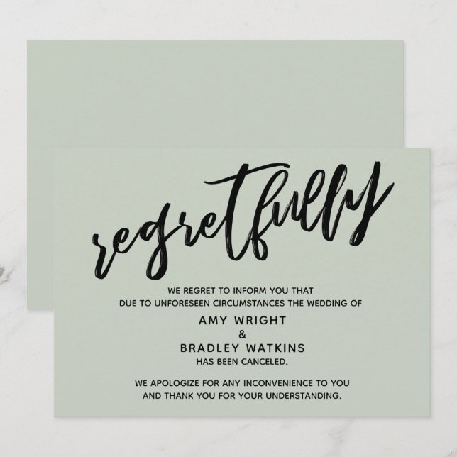 Sage, Carte de regrets pour un mariage annulé, écr (Devant / Derrière)