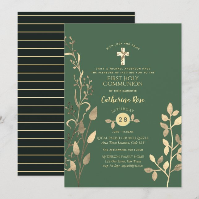 Sage céleste Sainte Communion Invitation Feuille d (Devant / Derrière)