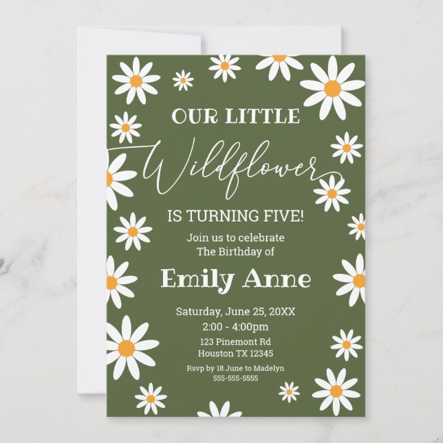 Sage Daisies Wild flower Birthday invitation (Devant)