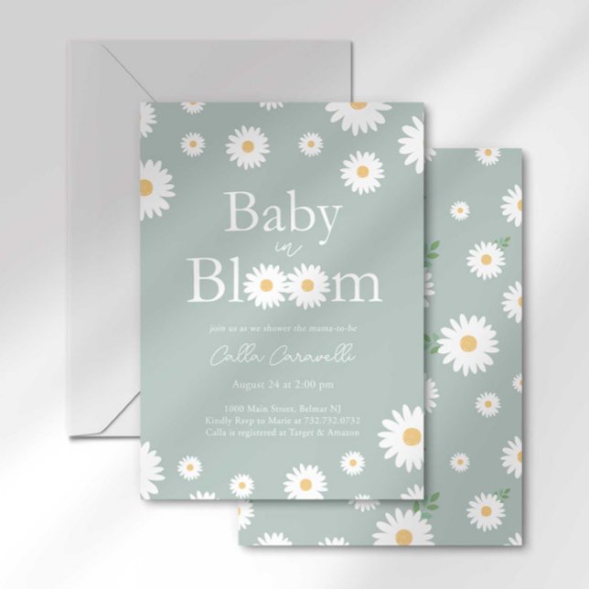 Sage Daisy Baby in Bloom Baby shower Invitation (Créateur téléchargé)