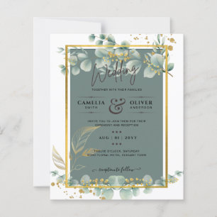 Sage de Faire-part de mariage d'or vert botanique