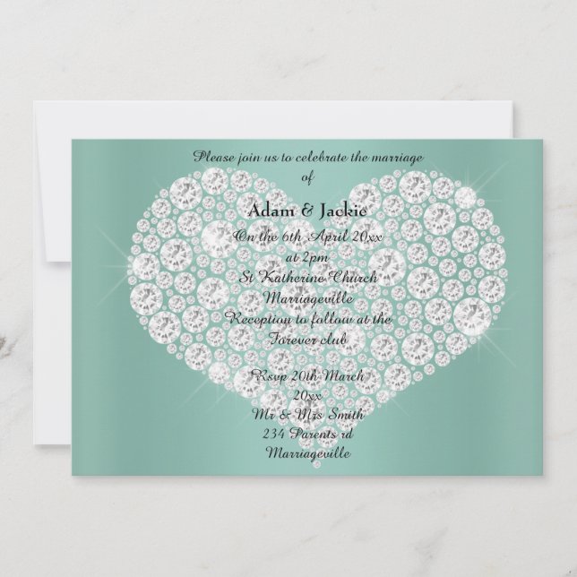 SAGE DIAMOND HEART ÉLÉGANT MARIAGE Invitation (Devant)