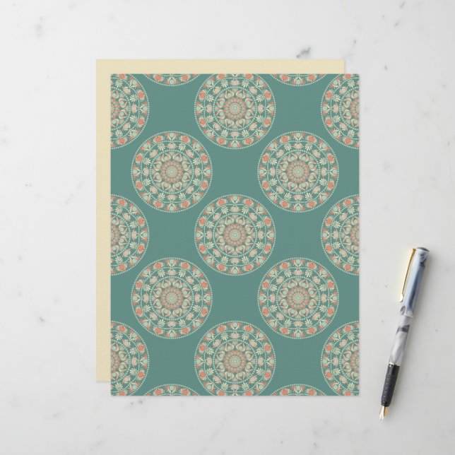 Sage et sable rétro Ornat Floral Polka Dot Mandala (Devant/Arrière en situation)