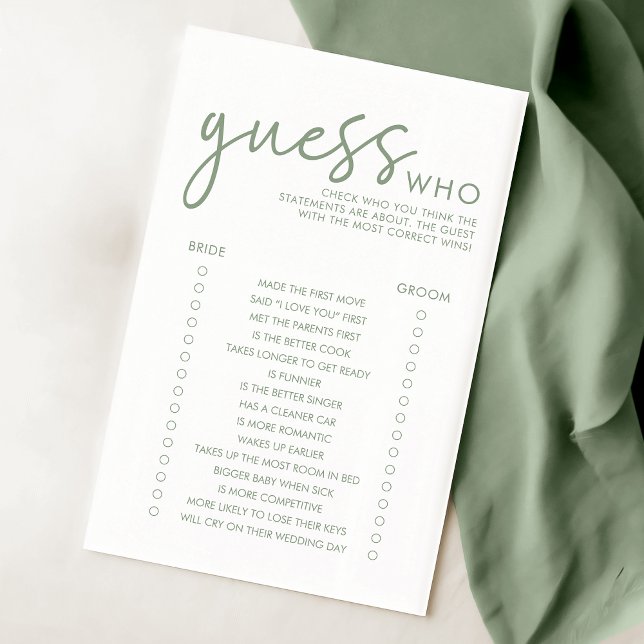 Sage et White Devinez qui Fête des mariées jeu (Créateur téléchargé)