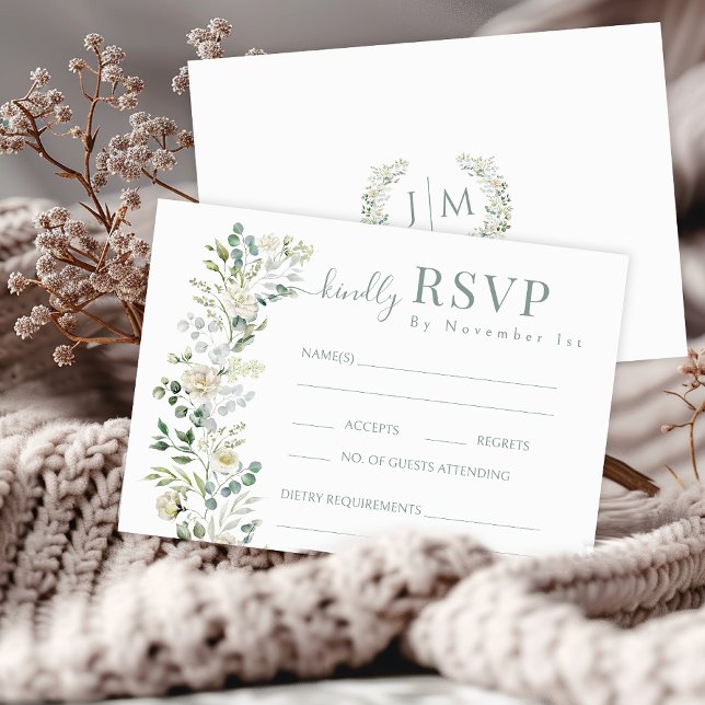 Sage Eucalyptus Floral Garden Wedding Cartes RSVP (Créateur téléchargé)