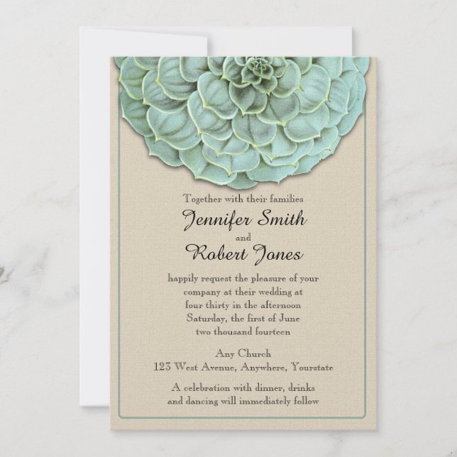Sage Faire-part de mariage Succulent (Devant)