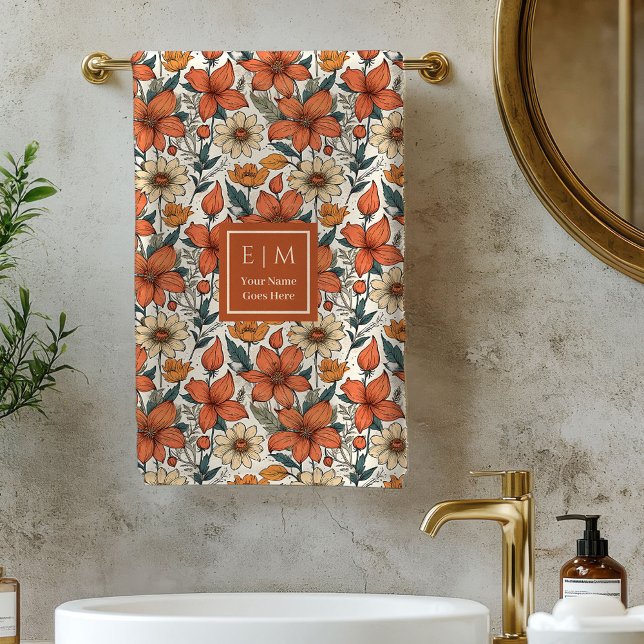 Sage Fall Florals Olive Terracotta Serviettes pers (Sage Fall Florals Olive Terracotta Custom Towel)