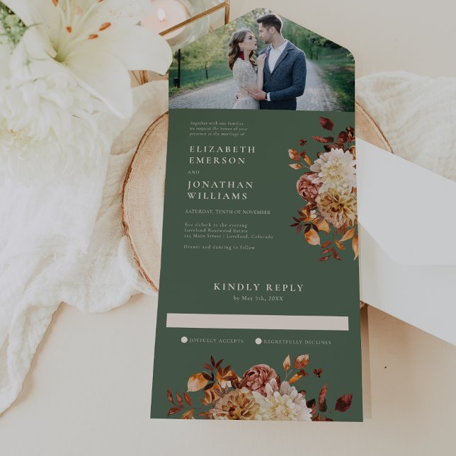 Sage Fall Photo Mariage All In One Invitation (Sage Green Fall Floral Photo Wedding All In One Invitation by Painted Paperie
)