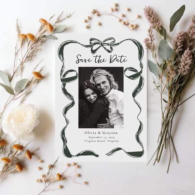 Sage Fantaisiste Photo  Nœud Save the Date (Whimsical Bow Photo Save the Date )