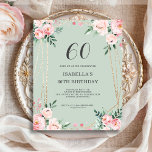 Sage Floral 60e Budget Anniversaire Invitation<br><div class="desc">Vous cherchez une invitation charmant et abordable pour votre prochain 60e anniversaire? Ne cherchez pas plus loin que notre invitation à la sauge en papier floral ! Avec un design charmant avec de délicates fleurs roses sur un arrière - plan vert sage et une police élégante, cette invitation personnalisable vous...</div>