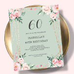 Sage Floral 60e Budget Anniversaire Invitation<br><div class="desc">Vous cherchez une invitation charmant et abordable pour votre prochain 60e anniversaire? Ne cherchez pas plus loin que notre invitation à la sauge en papier floral ! Avec un design charmant avec de délicates fleurs roses sur un arrière - plan vert sage et une police élégante, cette invitation personnalisable vous...</div>