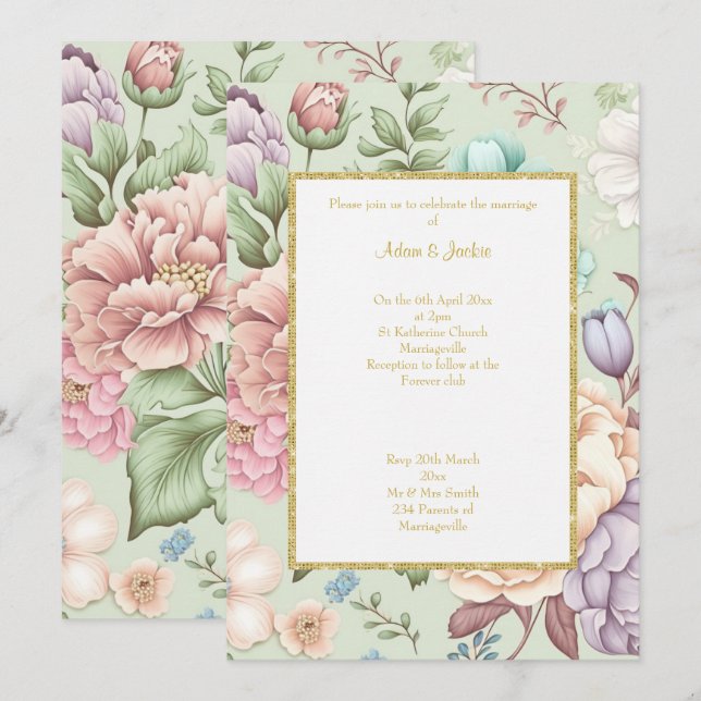 SAGE FLORAL ELEGANT MARIAGE INVITATIONS (Devant / Derrière)