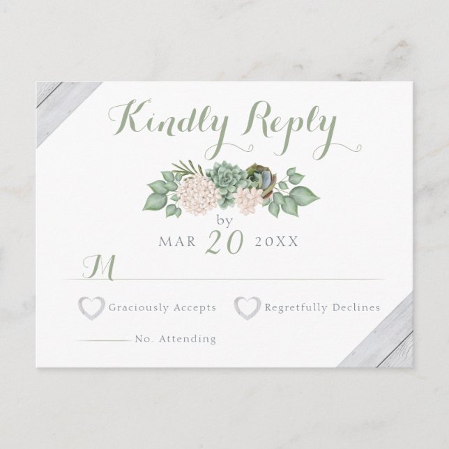Sage Floral Flowers & White Wood Wedding Carte RSV (Devant)