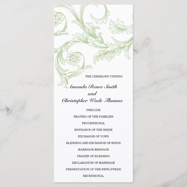 Sage Floral Wedding Programme (Devant)