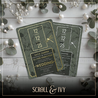 Sage & Gold Faire-part de mariage à huile florale