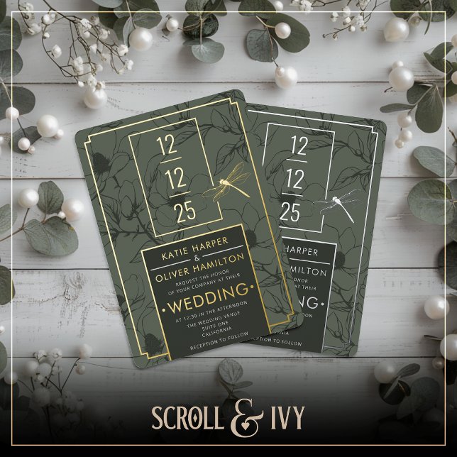 Sage & Gold Faire-part de mariage à huile florale (Créateur téléchargé)