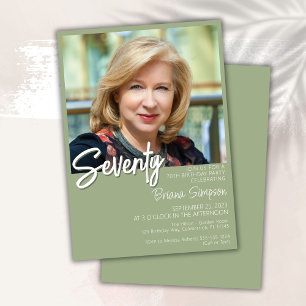 Sage Green 70th Birthday Photo Invitation