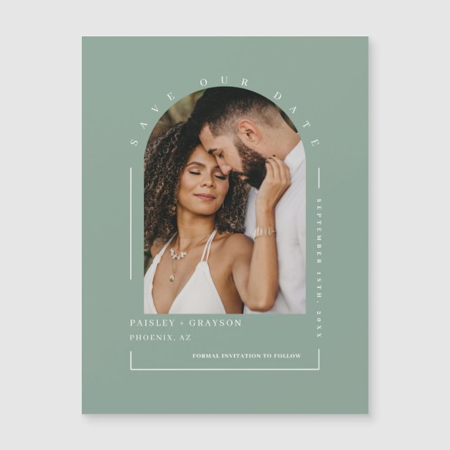 Sage Green Arch Photo Enregistrer Notre Date Carte (Devant)