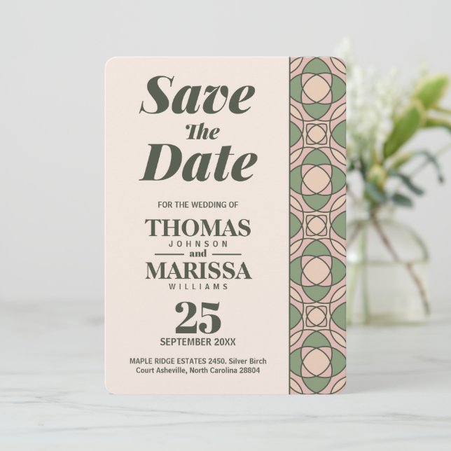 Sage Green Art Deco Wedding Save the Date Card (Debout devant)