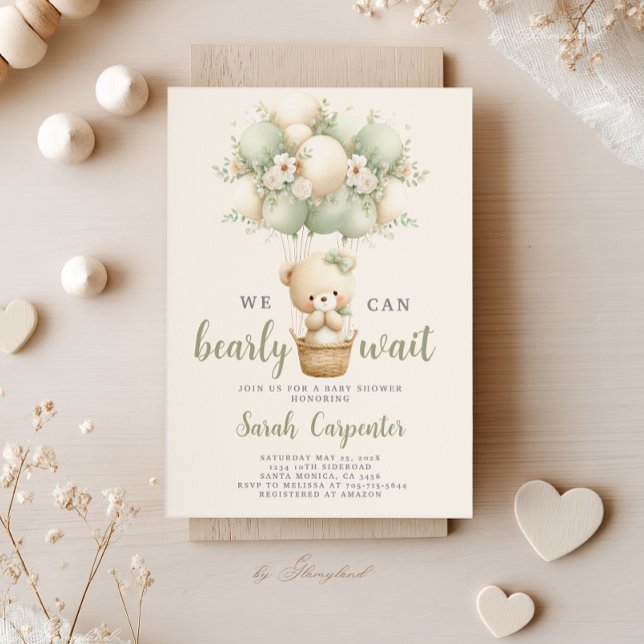 Sage Green Bear Baby Shower Boy Invitation (Créateur téléchargé)