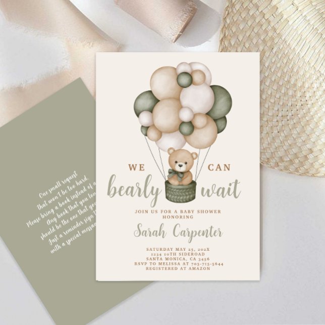 Sage Green Bear Baby shower Boy Invitation (Créateur téléchargé)
