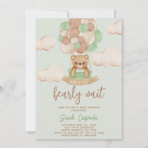 Sage Green Bear Baby shower Boy Invitation