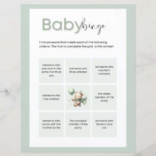 Sage Green Bear Bingo