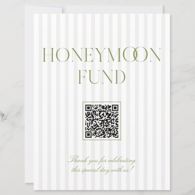 Sage Green & Beige Honeymoon Fund QR Code Sign (Devant)