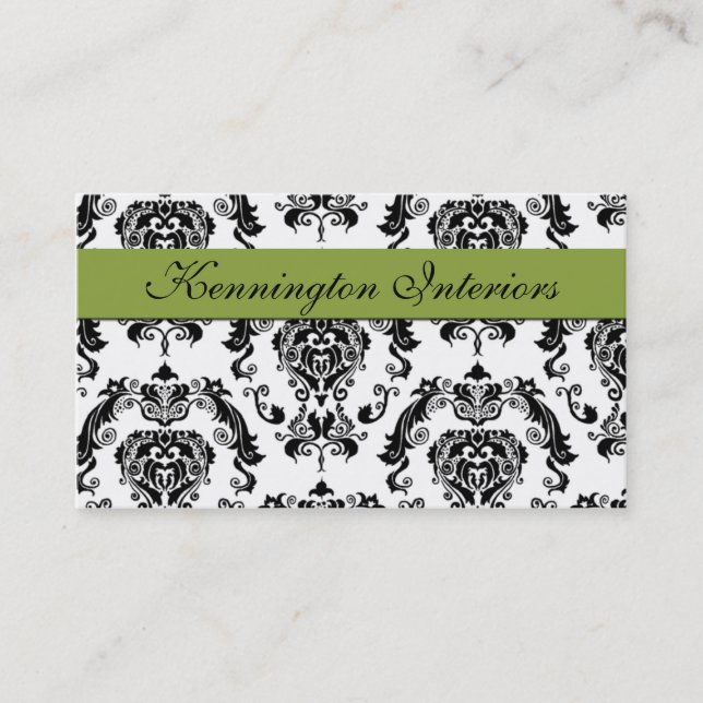 Sage Green Black Damask Lace Cartes de visite (Devant)