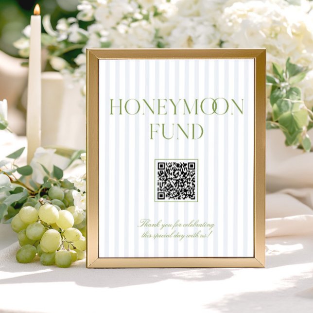 Sage Green & Blue Honeymoon Fund QR Code Sign (Créateur téléchargé)
