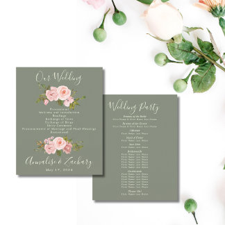 Sage Green & Blush Pink Floral Wedding Programme