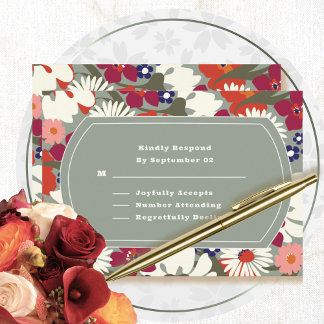 Sage Green Boho Chic Floral Modern Wedding RSVP