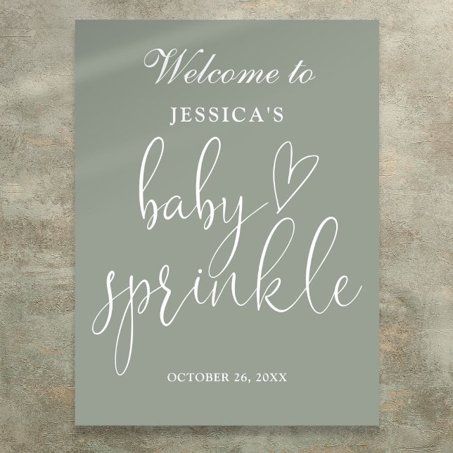 Sage Green Boho Neutral Baby Sprinkl Affiche de bi (Sage Green Boho Neutral Baby Sprinkle Welcome Sign)