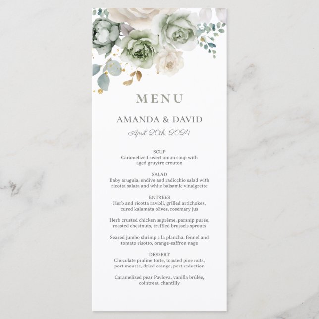 Sage Green Botanical Elegant Wedding Flat Menu (Devant)