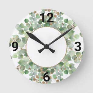 Sage Green Botanical White Gold 2 WALL HORLOGE