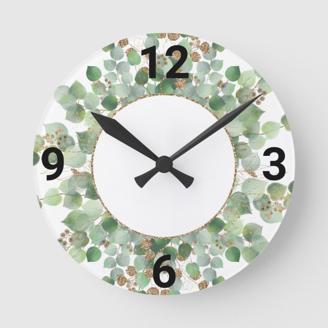 Sage Green Botanical White Gold 2 WALL HORLOGE (Recto)